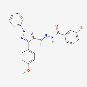 molecular formula C24H19BrN4O2 B5522216 3-bromo-N-[(E)-[3-(4-methoxyphenyl)-1-phenylpyrazol-4-yl]methylideneamino]benzamide 