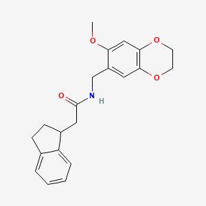 molecular formula C21H23NO4 B5522353 2-(2,3-dihydro-1H-inden-1-yl)-N-[(7-methoxy-2,3-dihydro-1,4-benzodioxin-6-yl)methyl]acetamide 