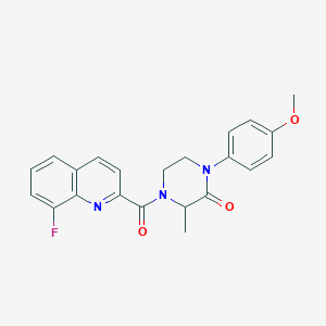 molecular formula C22H20FN3O3 B5522442 4-[(8-fluoro-2-quinolinyl)carbonyl]-1-(4-methoxyphenyl)-3-methyl-2-piperazinone 