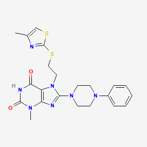 molecular formula C22H25N7O2S2 B5522757 3-METHYL-7-{2-[(4-METHYL-1,3-THIAZOL-2-YL)SULFANYL]ETHYL}-8-(4-PHENYLPIPERAZIN-1-YL)-3,7-DIHYDRO-1H-PURINE-2,6-DIONE 