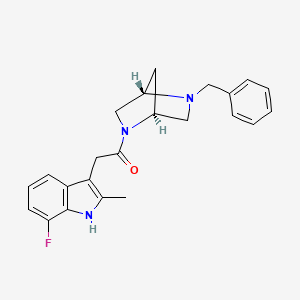 molecular formula C23H24FN3O B5523139 3-{2-[(1S,4S)-5-benzyl-2,5-diazabicyclo[2.2.1]hept-2-yl]-2-oxoethyl}-7-fluoro-2-methyl-1H-indole 