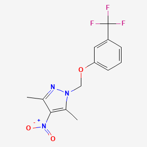 molecular formula C13H12F3N3O3 B5523158 3,5-Dimethyl-4-nitro-1-(3-trifluoromethyl-phenoxymethyl)-1H-pyrazole 