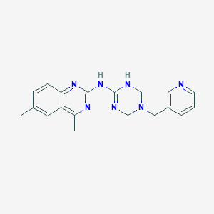 molecular formula C19H21N7 B5523724 4,6-dimethyl-N-[5-(pyridin-3-ylmethyl)-1,4,5,6-tetrahydro-1,3,5-triazin-2-yl]quinazolin-2-amine 