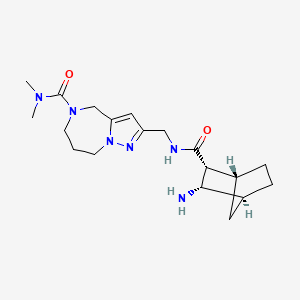 molecular formula C19H30N6O2 B5523779 2-[[[(1R,2R,3S,4S)-3-aminobicyclo[2.2.1]heptane-2-carbonyl]amino]methyl]-N,N-dimethyl-4,6,7,8-tetrahydropyrazolo[1,5-a][1,4]diazepine-5-carboxamide 