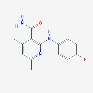 molecular formula C14H14FN3O B5523814 2-(4-fluoroanilino)-4,6-dimethylnicotinamide 