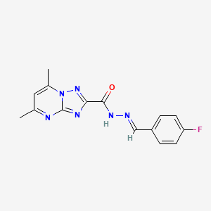 molecular formula C15H13FN6O B5524245 N'-[(E)-(4-FLUOROPHENYL)METHYLIDENE]-5,7-DIMETHYL-[1,2,4]TRIAZOLO[1,5-A]PYRIMIDINE-2-CARBOHYDRAZIDE 
