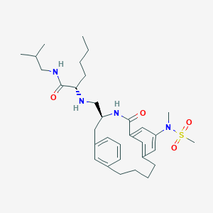 molecular formula C32H48N4O4S B055244 (2S)-2-[[(4S)-17-[Methyl(methylsulfonyl)amino]-2-oxo-3-azatricyclo[13.3.1.16,10]icosa-1(18),6,8,10(20),15(19),16-hexaen-4-yl]methylamino]-N-(2-methylpropyl)hexanamide CAS No. 847157-12-4