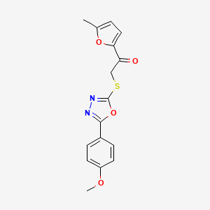 molecular formula C16H14N2O4S B5524507 2-{[5-(4-METHOXYPHENYL)-1,3,4-OXADIAZOL-2-YL]SULFANYL}-1-(5-METHYL-2-FURYL)-1-ETHANONE 