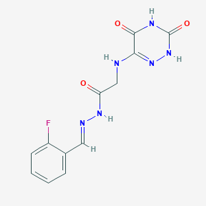 molecular formula C12H11FN6O3 B5524641 2-[(3,5-dioxo-2H-1,2,4-triazin-6-yl)amino]-N-[(E)-(2-fluorophenyl)methylideneamino]acetamide 