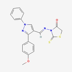molecular formula C20H16N4O2S2 B5525780 3-({(E)-1-[3-(4-METHOXYPHENYL)-1-PHENYL-1H-PYRAZOL-4-YL]METHYLIDENE}AMINO)-2-THIOXO-1,3-THIAZOLAN-4-ONE 
