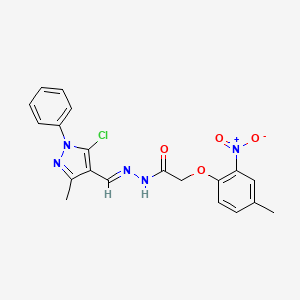 molecular formula C20H18ClN5O4 B5525954 N'-[(E)-(5-Chloro-3-methyl-1-phenyl-1H-pyrazol-4-YL)methylidene]-2-(4-methyl-2-nitrophenoxy)acetohydrazide 