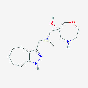 molecular formula C16H28N4O2 B5526084 6-[[1,4,5,6,7,8-Hexahydrocyclohepta[c]pyrazol-3-ylmethyl(methyl)amino]methyl]-1,4-oxazepan-6-ol 