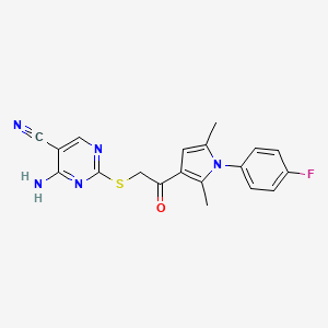 molecular formula C19H16FN5OS B5526181 4-amino-2-({2-[1-(4-fluorophenyl)-2,5-dimethyl-1H-pyrrol-3-yl]-2-oxoethyl}sulfanyl)pyrimidine-5-carbonitrile 