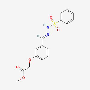 molecular formula C16H16N2O5S B5526410 methyl (3-{(E)-[2-(phenylsulfonyl)hydrazinylidene]methyl}phenoxy)acetate 