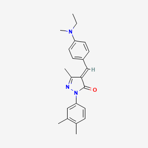 molecular formula C22H25N3O B5526673 (4E)-1-(3,4-Dimethylphenyl)-4-({4-[ethyl(methyl)amino]phenyl}methylidene)-3-methyl-4,5-dihydro-1H-pyrazol-5-one 