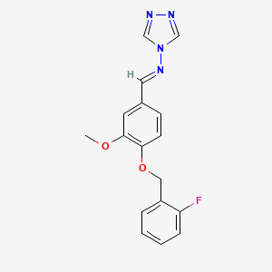 molecular formula C17H15FN4O2 B5526993 N-[(E)-{4-[(2-fluorobenzyl)oxy]-3-methoxyphenyl}methylidene]-4H-1,2,4-triazol-4-amine 