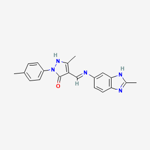 molecular formula C20H19N5O B5527073 (4Z)-3-METHYL-4-{[(2-METHYL-1H-1,3-BENZODIAZOL-6-YL)AMINO]METHYLIDENE}-1-(4-METHYLPHENYL)-4,5-DIHYDRO-1H-PYRAZOL-5-ONE 
