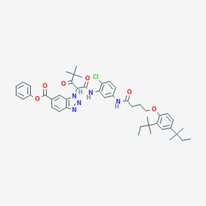 molecular formula C46H54ClN5O6 B055273 1-[1-[N-[2-Chloro-5-[4-(2,4-di-tert-pentylphenoxy)butyrylamino]phenyl]carbamoyl]-3,3-dimethyl-2-oxobutyl]-1H-benzotriazole-6-carboxylic acid phenyl ester CAS No. 111631-51-7