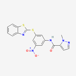 molecular formula C18H13N5O3S2 B5527384 N~5~-[3-(1,3-BENZOTHIAZOL-2-YLSULFANYL)-5-NITROPHENYL]-1-METHYL-1H-PYRAZOLE-5-CARBOXAMIDE 
