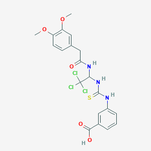 molecular formula C20H20Cl3N3O5S B5527451 3-[[2,2,2-Trichloro-1-[[2-(3,4-dimethoxyphenyl)acetyl]amino]ethyl]carbamothioylamino]benzoic acid 