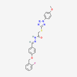 molecular formula C24H21FN6O3S B5527475 N'-[(E)-{4-[(2-FLUOROPHENYL)METHOXY]PHENYL}METHYLIDENE]-2-{[2-(4-METHOXYPHENYL)-2H-1,2,3,4-TETRAZOL-5-YL]SULFANYL}ACETOHYDRAZIDE 