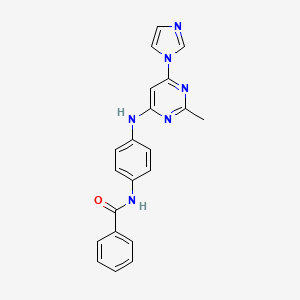 molecular formula C21H18N6O B5527517 N-(4-{[6-(1H-imidazol-1-yl)-2-methyl-4-pyrimidinyl]amino}phenyl)benzamide 