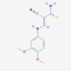 molecular formula C12H13N3O2S B5527583 (2E)-2-(aminothioxomethyl)-3-[(3,4-dimethoxyphenyl)amino]prop-2-enenitrile 