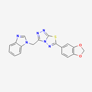 molecular formula C18H12N6O2S B5527889 1-{[6-(2H-1,3-BENZODIOXOL-5-YL)-[1,2,4]TRIAZOLO[3,4-B][1,3,4]THIADIAZOL-3-YL]METHYL}-1H-1,3-BENZODIAZOLE 
