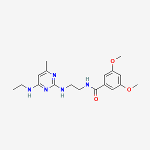 molecular formula C18H25N5O3 B5528265 N-(2-{[4-(ethylamino)-6-methyl-2-pyrimidinyl]amino}ethyl)-3,5-dimethoxybenzamide 