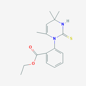 molecular formula C16H20N2O2S B5528454 ethyl 2-(4,4,6-trimethyl-2-thioxo-3,4-dihydropyrimidin-1(2H)-yl)benzoate 
