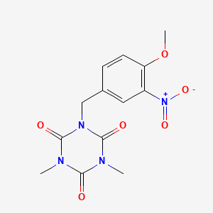 molecular formula C13H14N4O6 B5529113 1-[(4-methoxy-3-nitrophenyl)methyl]-3,5-dimethyl-1,3,5-triazinane-2,4,6-trione 