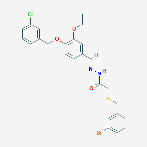 molecular formula C25H24BrClN2O3S B5529384 2-[(3-bromophenyl)methylsulfanyl]-N-[(E)-[4-[(3-chlorophenyl)methoxy]-3-ethoxyphenyl]methylideneamino]acetamide 