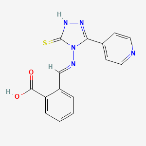 molecular formula C15H11N5O2S B5529544 2-[(E)-(3-pyridin-4-yl-5-sulfanylidene-1H-1,2,4-triazol-4-yl)iminomethyl]benzoic acid 