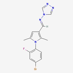 molecular formula C15H13BrFN5 B5529550 N-{(E)-[1-(4-bromo-2-fluorophenyl)-2,5-dimethyl-1H-pyrrol-3-yl]methylidene}-4H-1,2,4-triazol-4-amine 