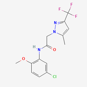 molecular formula C14H13ClF3N3O2 B5530172 N~1~-(5-CHLORO-2-METHOXYPHENYL)-2-[5-METHYL-3-(TRIFLUOROMETHYL)-1H-PYRAZOL-1-YL]ACETAMIDE 