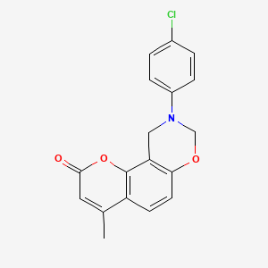 molecular formula C18H14ClNO3 B5530299 9-(4-CHLOROPHENYL)-4-METHYL-2H,8H,9H,10H-CHROMENO[8,7-E][1,3]OXAZIN-2-ONE 