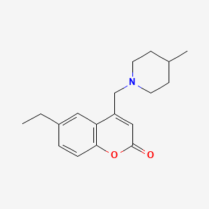 molecular formula C18H23NO2 B5530657 6-ethyl-4-[(4-methylpiperidin-1-yl)methyl]-2H-chromen-2-one 
