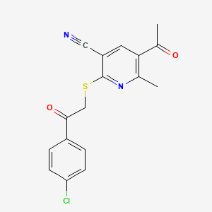 molecular formula C17H13ClN2O2S B5530703 5-Acetyl-2-{[2-(4-chlorophenyl)-2-oxoethyl]sulfanyl}-6-methylpyridine-3-carbonitrile 