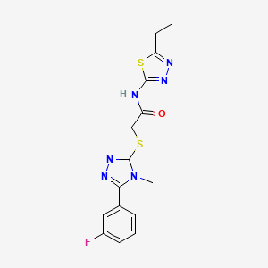 molecular formula C15H15FN6OS2 B5530792 N-(5-ethyl-1,3,4-thiadiazol-2-yl)-2-{[5-(3-fluorophenyl)-4-methyl-4H-1,2,4-triazol-3-yl]sulfanyl}acetamide 