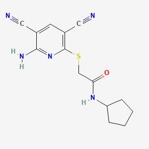 molecular formula C14H15N5OS B5531023 2-[(6-amino-3,5-dicyanopyridin-2-yl)sulfanyl]-N-cyclopentylacetamide 