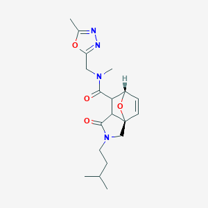 molecular formula C19H26N4O4 B5531267 (1R,7S)-N-methyl-3-(3-methylbutyl)-N-[(5-methyl-1,3,4-oxadiazol-2-yl)methyl]-4-oxo-10-oxa-3-azatricyclo[5.2.1.01,5]dec-8-ene-6-carboxamide 