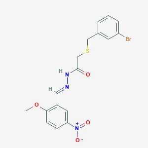 molecular formula C17H16BrN3O4S B5531553 2-[(3-bromophenyl)methylsulfanyl]-N-[(E)-(2-methoxy-5-nitrophenyl)methylideneamino]acetamide 