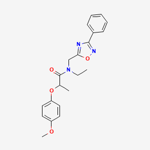 molecular formula C21H23N3O4 B5531772 N-ethyl-2-(4-methoxyphenoxy)-N-[(3-phenyl-1,2,4-oxadiazol-5-yl)methyl]propanamide 