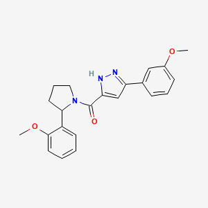 molecular formula C22H23N3O3 B5531840 [3-(3-methoxyphenyl)-1H-pyrazol-5-yl]-[2-(2-methoxyphenyl)pyrrolidin-1-yl]methanone 