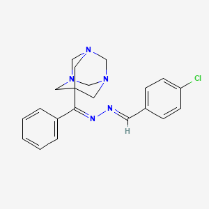 molecular formula C21H22ClN5 B5532114 (E)-N-[(E)-(4-chlorophenyl)methylideneamino]-1-phenyl-1-(1,3,5-triazatricyclo[3.3.1.13,7]decan-7-yl)methanimine 