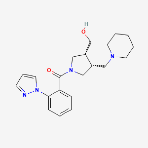 molecular formula C21H28N4O2 B5532378 [(3R,4R)-3-(hydroxymethyl)-4-(piperidin-1-ylmethyl)pyrrolidin-1-yl]-(2-pyrazol-1-ylphenyl)methanone 