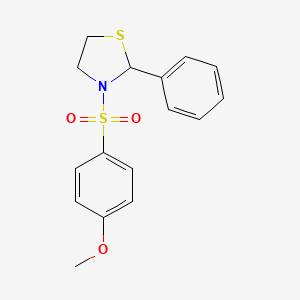molecular formula C16H17NO3S2 B5532504 3-(4-Methoxy-benzenesulfonyl)-2-phenyl-thiazolidine 