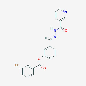 molecular formula C20H14BrN3O3 B5532644 3-[(E)-{[(PYRIDIN-3-YL)FORMAMIDO]IMINO}METHYL]PHENYL 3-BROMOBENZOATE 
