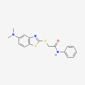 molecular formula C17H17N3OS2 B5533065 2-{[5-(DIMETHYLAMINO)-13-BENZOTHIAZOL-2-YL]SULFANYL}-N-PHENYLACETAMIDE 