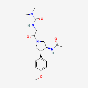 molecular formula C18H26N4O4 B5533086 N-[(3S,4R)-1-[2-(dimethylcarbamoylamino)acetyl]-4-(4-methoxyphenyl)pyrrolidin-3-yl]acetamide 